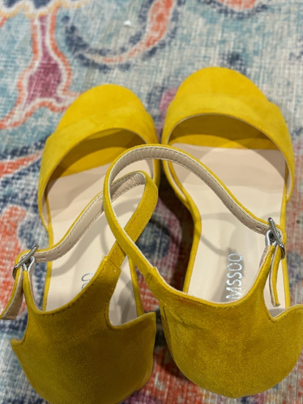 Bright Yellow Suede-Look Platform Sandals with Ankle Strap - Picture 6 of 10
